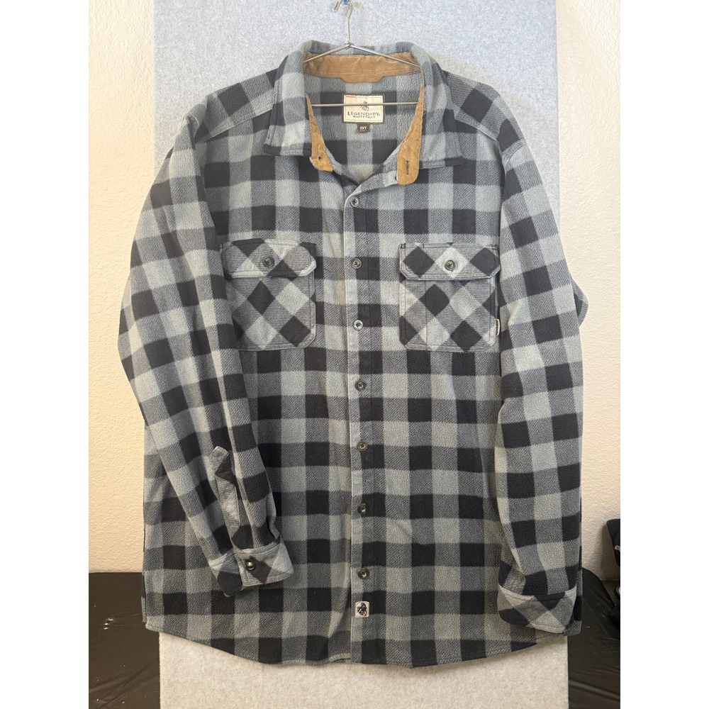 Legendary Whitetails Mens Fleece Plaid Button Down Shirt Grey Black 2XT Tall